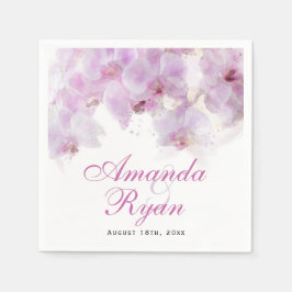 Roze orchidee Waterverf Bloemvezel bruiloft Servet