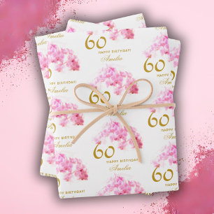 Roze Orchidee Waterverf Goud Glitter 60ste Verjaar Inpakpapier Vel