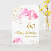 Roze Orchidee Waterverf Gouden Glitter 60ste Verja Kaart (Gele Bloem)