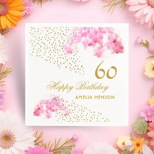 Roze Orchidee Waterverf Gouden Glitter 60ste Verja Servet