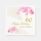 Roze Orchidee Waterverf Gouden Glitter 60ste Verja Servet (Voorkant)