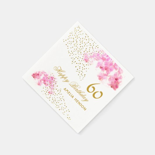 Roze Orchidee Waterverf Gouden Glitter 60ste Verja Servet (Hoek)