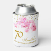 Roze Orchidee Waterverf Gouden Glitter 70ste Verja Blikjeskoeler (Blikje Voorkant)