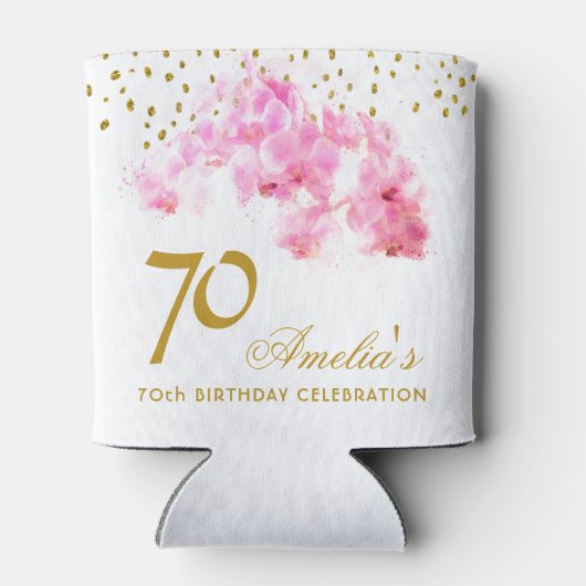 Roze Orchidee Waterverf Gouden Glitter 70ste Verja Blikjeskoeler (Achterkant)