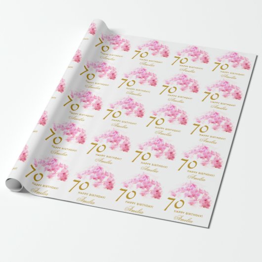 Roze Orchidee Waterverf Gouden Glitter 70ste Verja Cadeaupapier (Uitgerold)