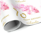 Roze Orchidee Waterverf Gouden Glitter 70ste Verja Cadeaupapier (Rol Hoek)