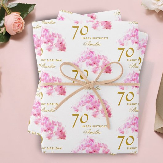 Roze Orchidee Waterverf Gouden Glitter 70ste Verja Inpakpapier Vel