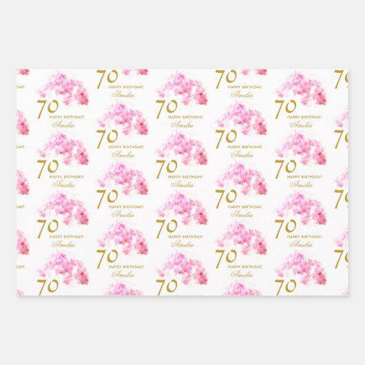Roze Orchidee Waterverf Gouden Glitter 70ste Verja Inpakpapier Vel (Voorkant 3)