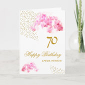 Roze Orchidee Waterverf Gouden Glitter 70ste Verja Kaart (Voorkant)
