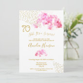 Roze Orchidee Waterverf Gouden Glitter 70ste Verja Kaart (Staand voorkant)
