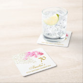 Roze Orchidee Waterverf Gouden Glitter 70ste Verja Kartonnen Onderzetters (Insitu)