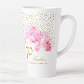 Roze Orchidee Waterverf Gouden Glitter 70ste Verja Latte Mok (Rechts)