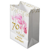 Roze Orchidee Waterverf Gouden Glitter 70ste Verja Medium Cadeauzakje (Voorkant Gekanteld)