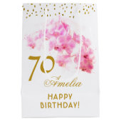Roze Orchidee Waterverf Gouden Glitter 70ste Verja Medium Cadeauzakje (Achterkant)