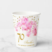 Roze Orchidee Waterverf Gouden Glitter 70ste Verja Papieren Bekers (Achterkant)