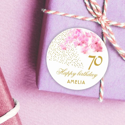 Roze Orchidee Waterverf Gouden Glitter 70ste Verja Ronde Sticker