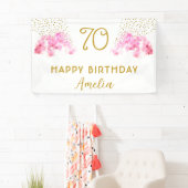 Roze Orchidee Waterverf Gouden Glitter 70ste Verja Spandoek (Insitu)