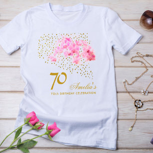 Roze Orchidee Waterverf Gouden Glitter 70ste Verja T-shirt