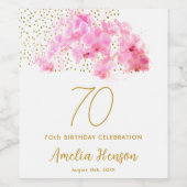 Roze Orchidee Waterverf Gouden Glitter 70ste Verja Wijn Etiket (Enkel label)