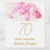 Roze Orchidee Waterverf Gouden Glitter 70ste Verja Wijn Etiket (Enkel label)