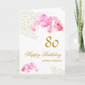 Roze Orchidee Waterverf Gouden Glitter 80ste Verja Kaart (Voorkant)