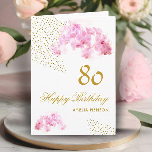 Roze Orchidee Waterverf Gouden Glitter 80ste Verja Kaart