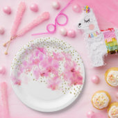 Roze Orchidee Waterverf Gouden Glitter Papieren Bordje (Feest)