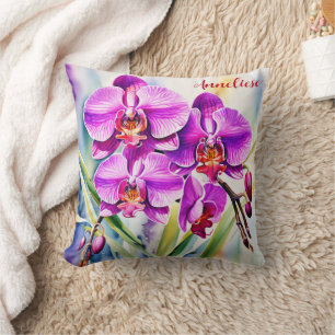 Roze orchidee waterverf kussen