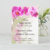 Roze orchidee Waterverf plastic sparen de Datum Save The Date (Staand voorkant)