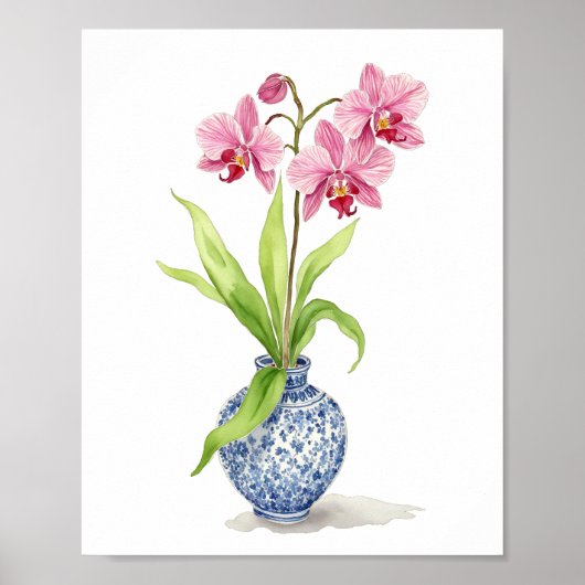 Roze orchidee Waterverf Poster (Voorkant)