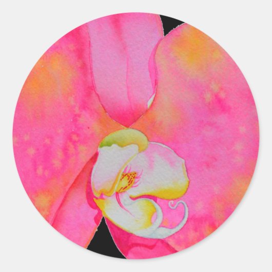 Roze Orchidee waterverf schilderij tropische bloem Ronde Sticker (Voorkant)