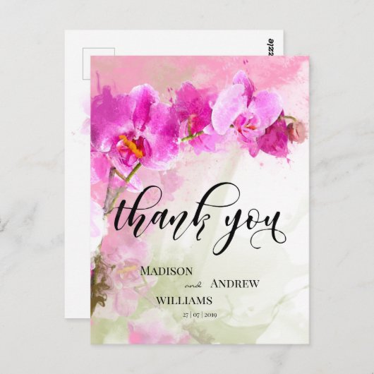 Roze orchidee Waterverf Splash Hartelijk dank Briefkaart (Voorkant / Achterkant)