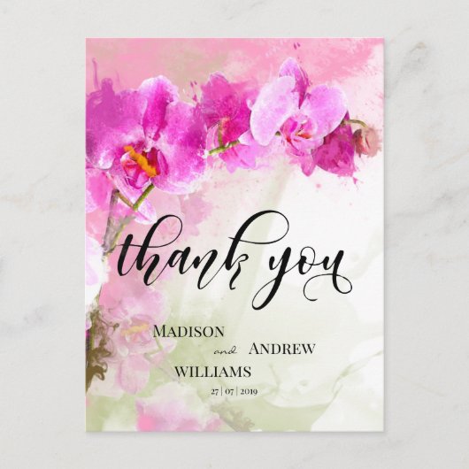 Roze orchidee Waterverf Splash Hartelijk dank Briefkaart (Voorkant)