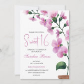 Roze orchidee Waterverf Sweet 16 Invitation Kaart (Voorkant)