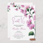 Roze orchidee Waterverf Sweet 16 Invitation Kaart (Voorkant / Achterkant)
