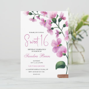 Roze orchidee Waterverf Sweet 16 Invitation Kaart