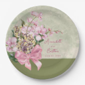 Roze Orchidee Waterverf Trouwpapier Borden Papieren Bordje (Voorkant)