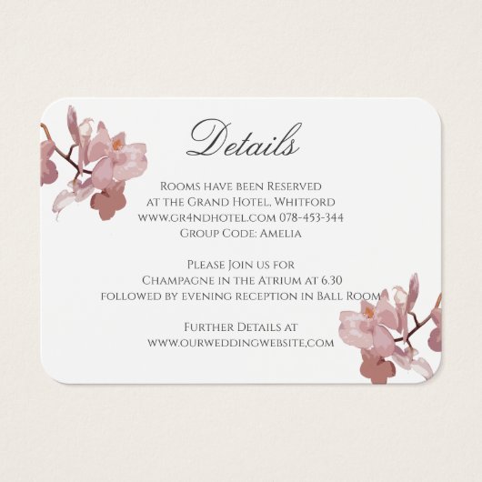 Roze Orchidee Wedding Informatie Kaart (Voorkant)