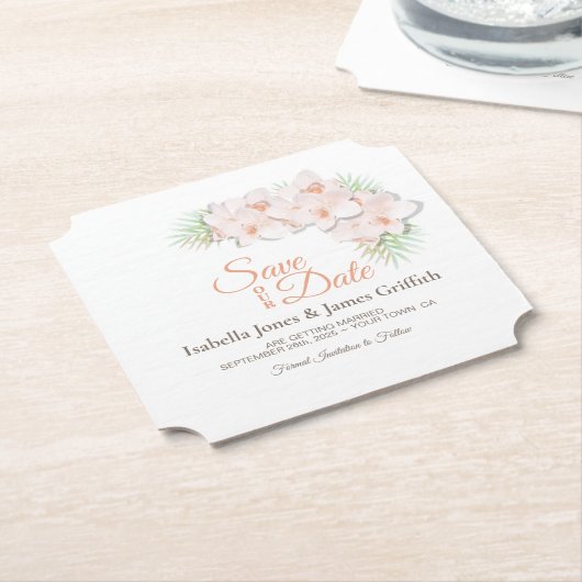 Roze Orchidee Wedding Save the Date Kartonnen Onderzetters (Gekanteld)