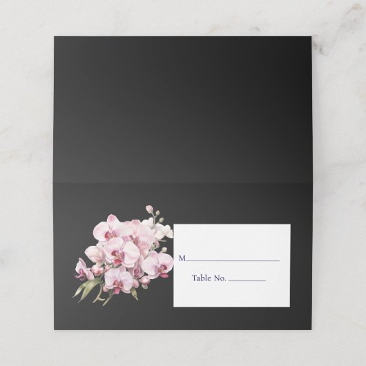 Roze Orchidee Zwart Gasttafel Nummer Plaats Kaart Plaatskaartje (Buitenkant ongevouwen)