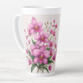 Roze Orchideeboeket Met Delicate Bloemen Latte Mok