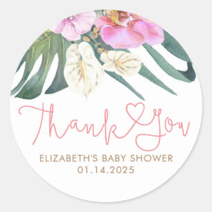 Roze orchideeën Anthuriums Tropisch Dank je Ronde Sticker