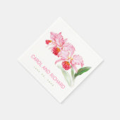 Roze Orchideeën Aquarel Naam Datum Bruiloft Servet (Hoek)