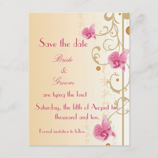 Roze Orchideeën Bewaar de datum Kaart (Voorkant)