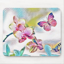 Roze orchideeën bloemen en vlinders