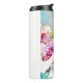 Roze orchideeën bloemen en vlinders thermosbeker (Gedraaid links)