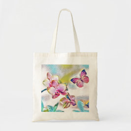 Roze orchideeën bloemen en vlinders tote bag