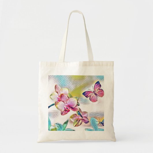 Roze orchideeën bloemen en vlinders tote bag (Voorkant)