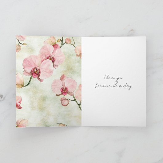 roze orchideeën bruiloft kaart (Binnen)