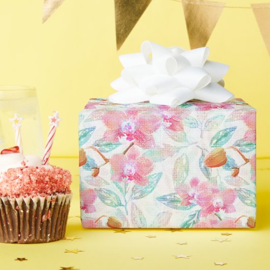 Roze orchideeën. cadeaupapier (Verjaardagsfeest)